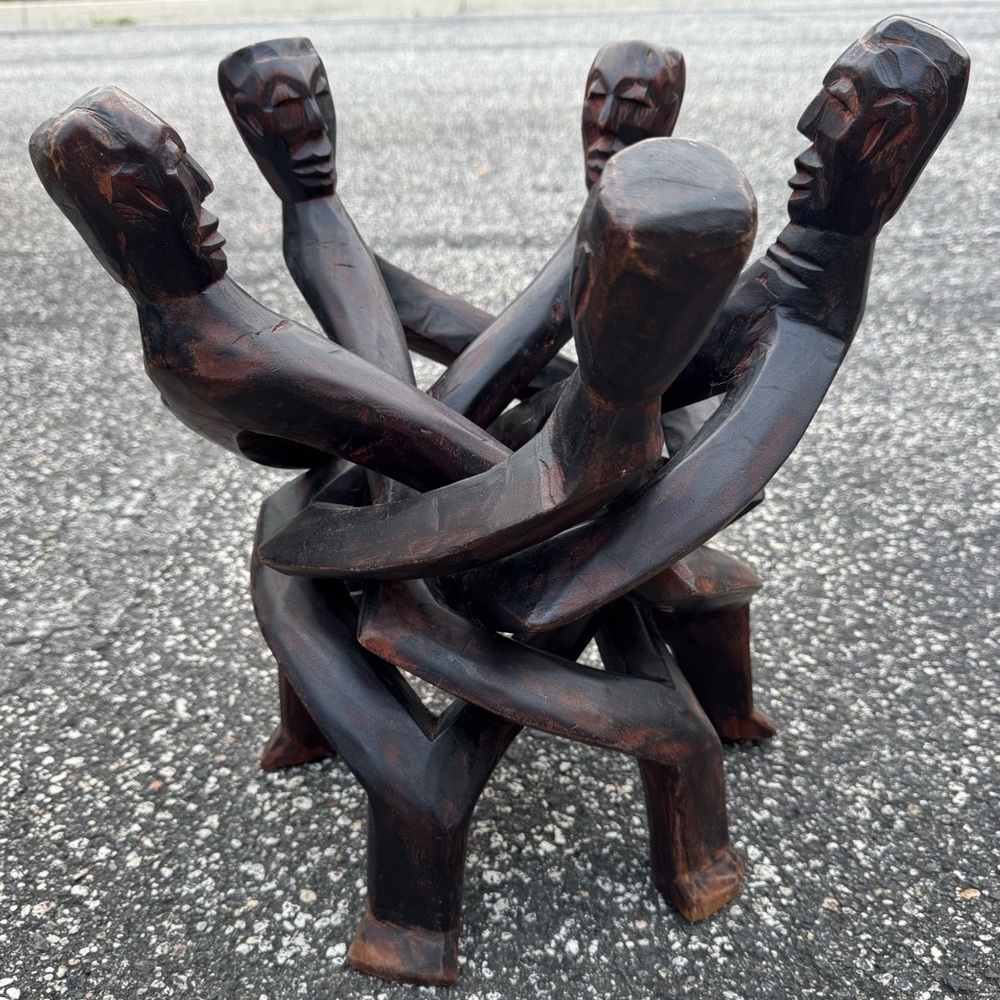 African Carved Wood Interlocking Figural Sculpture